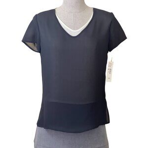 New Camille Claudel Sheer Crepe Feel Black with White Under Top Women's Size Sm
